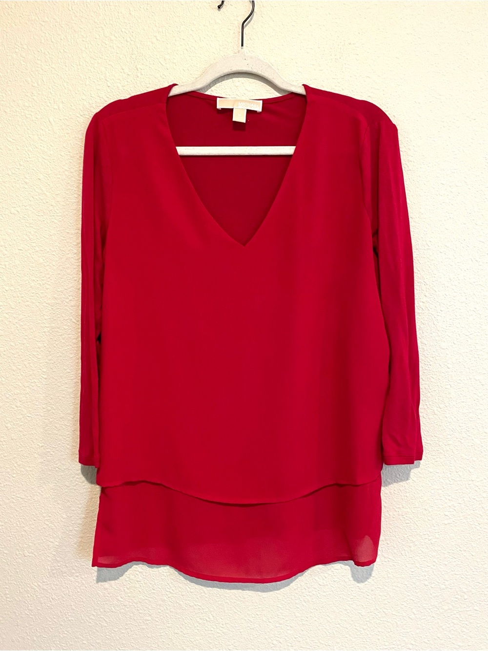 Michael Kors Vibrant Red V-Neck Layered Top